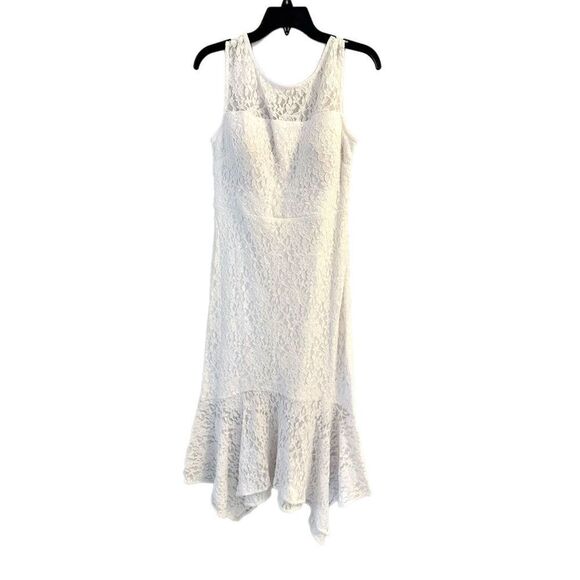 NWT Kenzie white sleeveless asymmetric midi dress,  White floral lace Size 6 - Picture 6 of 10